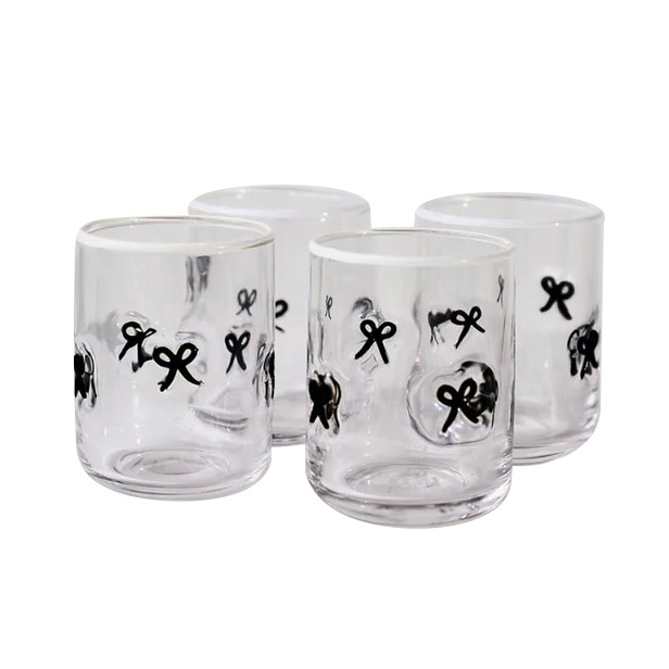 Home Lab Black Bow Icon Glass Set Of 4